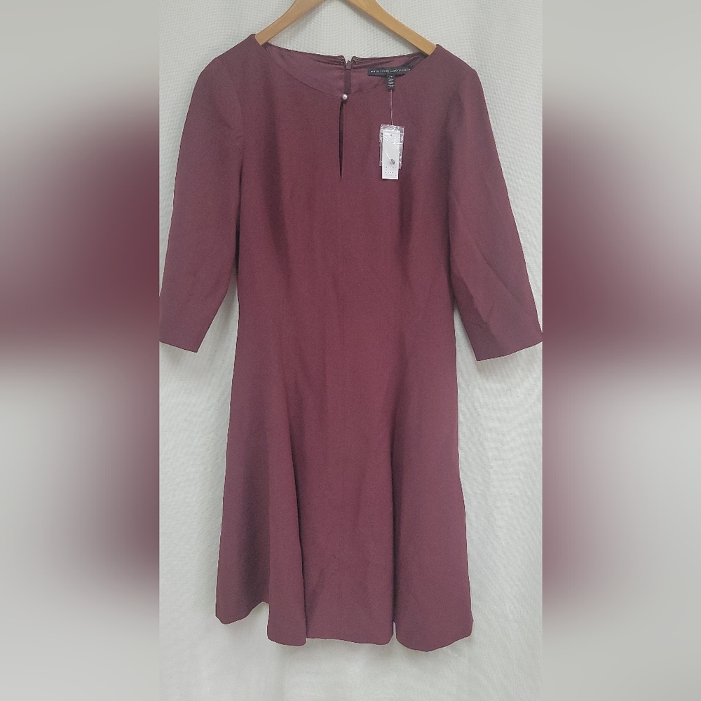 White House Black Market Purple A-Line Dress 3/4 Sleeve Bateau Neckline